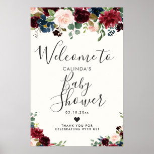 Burgundy Bouquet   Baby Shower   Welcome Poster