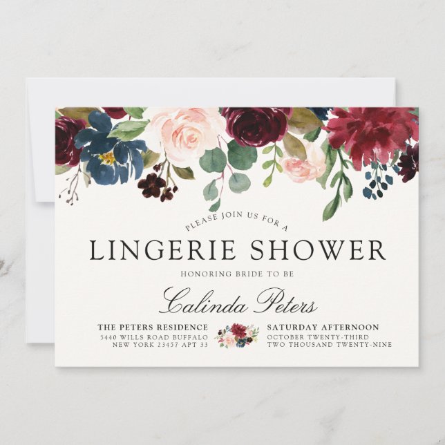 Burgundy Bouquet | Floral Lingerie Shower Invitation (Front)