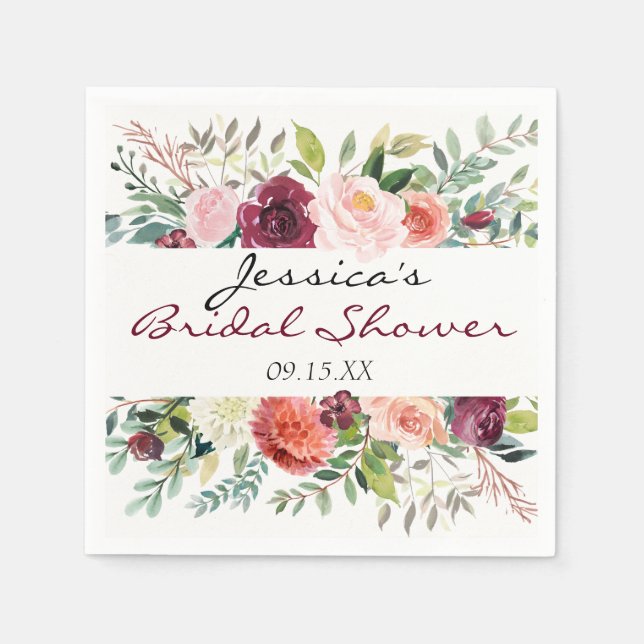 Burgundy Bouquet Personalized Floral Napkin (Front)