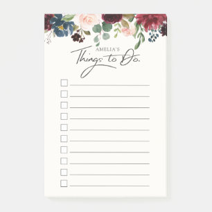 Burgundy Bouquet   Personalized Things to Do List Post-it Notes