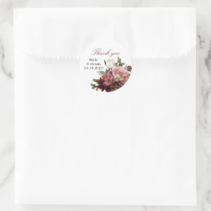 Burgundy Bouquet Thank You Circle Stickers