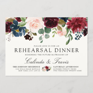 Burgundy Bouquet   Wedding Rehearsal Dinner Invitation