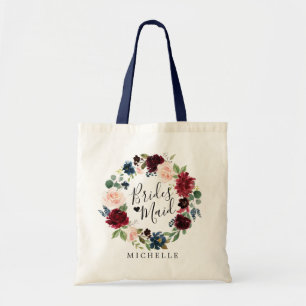 Burgundy Bouquet Wreath   Bridesmaid Tote Bag