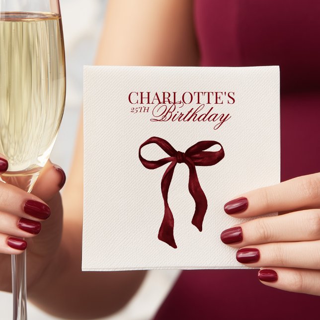 Burgundy Bow Birthday Napkin (Creator Uploaded)