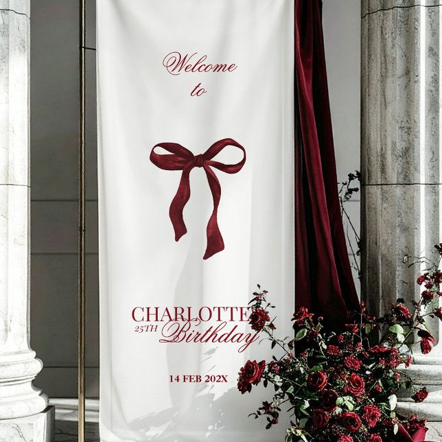 Burgundy Bow Birthday Party Shower Banner (Creator Uploaded)