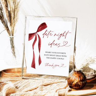 Burgundy Bow Bridal Shower Date Night Ideas Sign