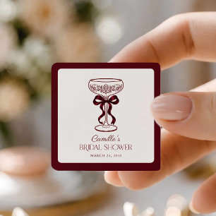 Burgundy Bow Bridal Shower Favour Sticker