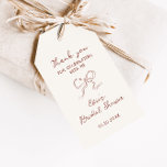 Burgundy Bow Bridal Shower Gift Tags<br><div class="desc">These thank you tags feature a beautiful hand-drawn ribbon in a fun and playful style accompanied by a casual,  handwritten font that perfectly captures the excitement and joy of the occasion.
The tags come in a fun colour scheme of dark burgundy on ecru.</div>