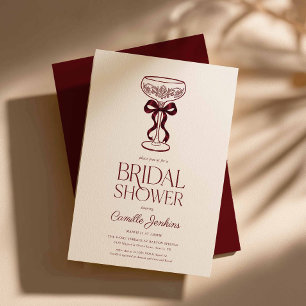 Burgundy Bow Bridal Shower Invitation