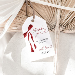 Burgundy Bow Bridal Shower Thank You, Favour Tags