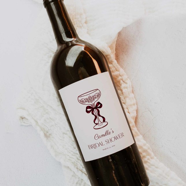 Burgundy Bow Bridal Shower Wine Label (Brunch and Bubbly Burgundy Bow Wine Label)