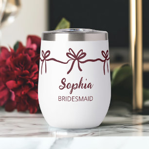 Burgundy Bow Bridesmaid Personalized Script Name