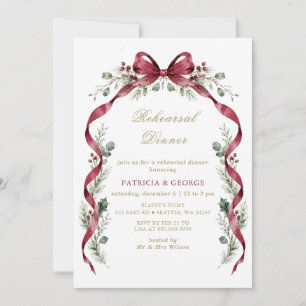 Burgundy Bow Garland Christmas Rehearsal Dinner Invitation