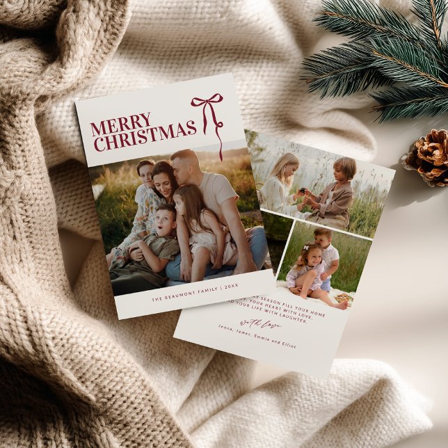 Burgundy Bow Photo Christmas Card (Creator Uploaded)