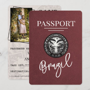 Burgundy Brazil Passport Save The Date