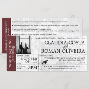 Burgundy Brésil Mariage Boarding Pass Invitation