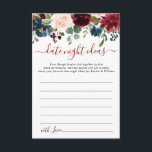 Burgundy Bridal Shower Date Night Idea Advice Card<br><div class="desc">Burgundy Navy Blue Blush Floral Bridal Shower Date Night Idea Advice Card.</div>
