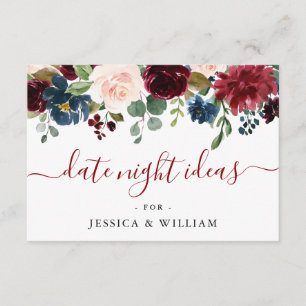 Burgundy Bridal Shower Date Night Idea Advice Card