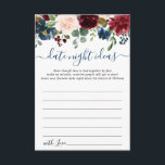 Burgundy Bridal Shower Date Night Idea Advice Card<br><div class="desc">Burgundy Navy Blue Blush Floral Bridal Shower Date Night Idea Advice Card.</div>