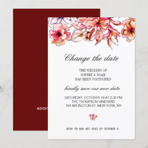 Burgundy Bright Floral Bouquet   Change The Date Invitation