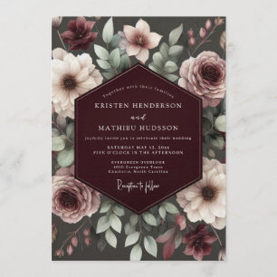 Burgundy Brocade Floral Wedding Invitation