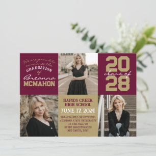 Burgundy & Bronze 4 Photo Graduation Announcement