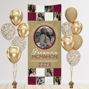 Burgundy & Bronze 9 Photo Collage Graduation Vinyl Banner