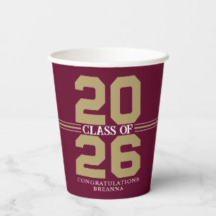 Burgundy & Bronze Class of Personalized Graduation Paper Cups