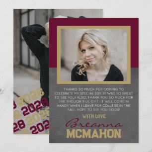 Burgundy & Bronze Graduation Photo Thank You Card