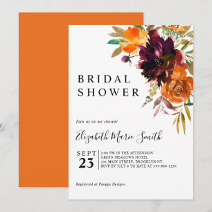 Burgundy Brown Floral Fall Autumn Bridal Shower Invitation