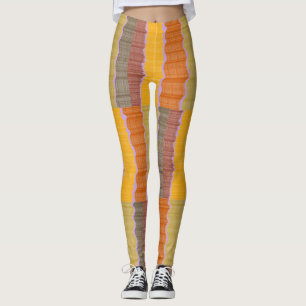 Burgundy Brown Yellow Orange Lilac Wavy Striped Leggings