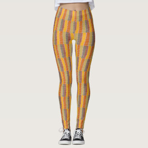 Burgundy Brown Yellow Orange Lilac Wavy Striped Leggings