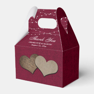 Burgundy Burlap Heart Wedding Thank You Favor Box