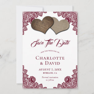 Burgundy Burlap Lace Wedding Enregistrer La Carte