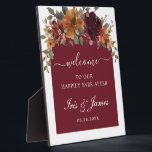 Burgundy Burnt Orange Floral Arch Wedding Welcome Plaque<br><div class="desc">Personalize this elegant Burgundy Burnt Orange Floral wedding welcome plaque sign with your own wording easily and quickly. Simply click the Edit Using Design Tools button to further edit the text, wording, font style, font size, font colour, add more or remove some text. Matching items available in store! (c) The...</div>