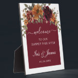 Burgundy Burnt Orange Floral Arch Wedding Welcome Plaque<br><div class="desc">Personalize this elegant Burgundy Burnt Orange Floral wedding welcome plaque sign with your own wording easily and quickly. Simply click the Edit Using Design Tools button to further edit the text, wording, font style, font size, font colour, add more or remove some text. Matching items available in store! (c) The...</div>