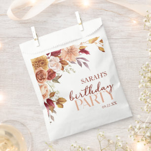 Burgundy Burnt Orange Floral Birthday Party Favour Bag