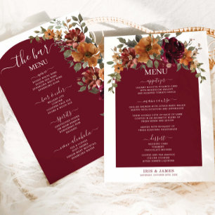 Burgundy Burnt Orange Floral Wedding Menu
