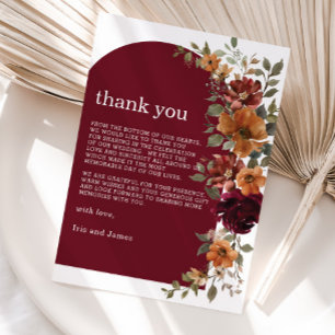 Burgundy Burnt Orange Rust Floral Wedding  Thank You Card