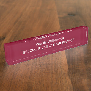 Burgundy Business Office Desk Nameplate