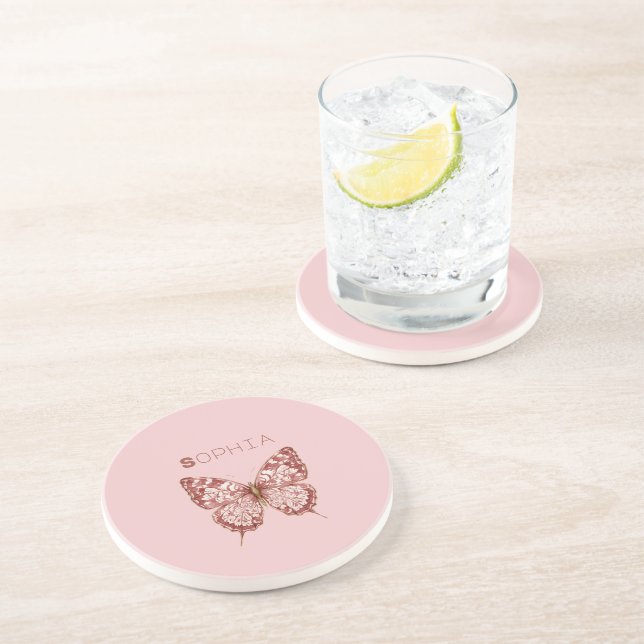 Burgundy Butterfly Name Coaster (Side)