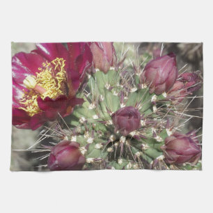 Burgundy Cactus Flowers Kitchen Towel