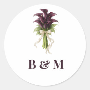 Burgundy Calla Lily Wedding Bouquet Ivory Ribbon  Classic Round Sticker
