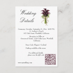 Burgundy Calla Lily Wedding Bouquet Ivory Ribbon Enclosure Card