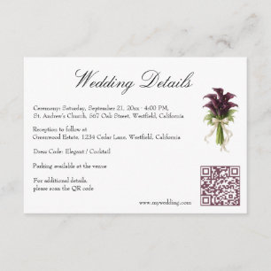 Burgundy Calla Lily Wedding Bouquet Ivory Ribbon Enclosure Card