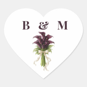 Burgundy Calla Lily Wedding Bouquet Ivory Ribbon  Heart Sticker