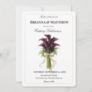 Burgundy Calla Lily Wedding Bouquet Ivory Ribbon  Invitation