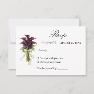 Burgundy Calla Lily Wedding Bouquet Ivory Ribbon RSVP Card