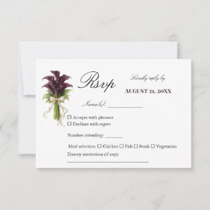 Burgundy Calla Lily Wedding Bouquet Ivory Ribbon RSVP Card