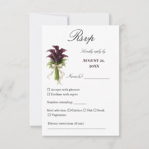 Burgundy Calla Lily Wedding Bouquet Ivory Ribbon RSVP Card
